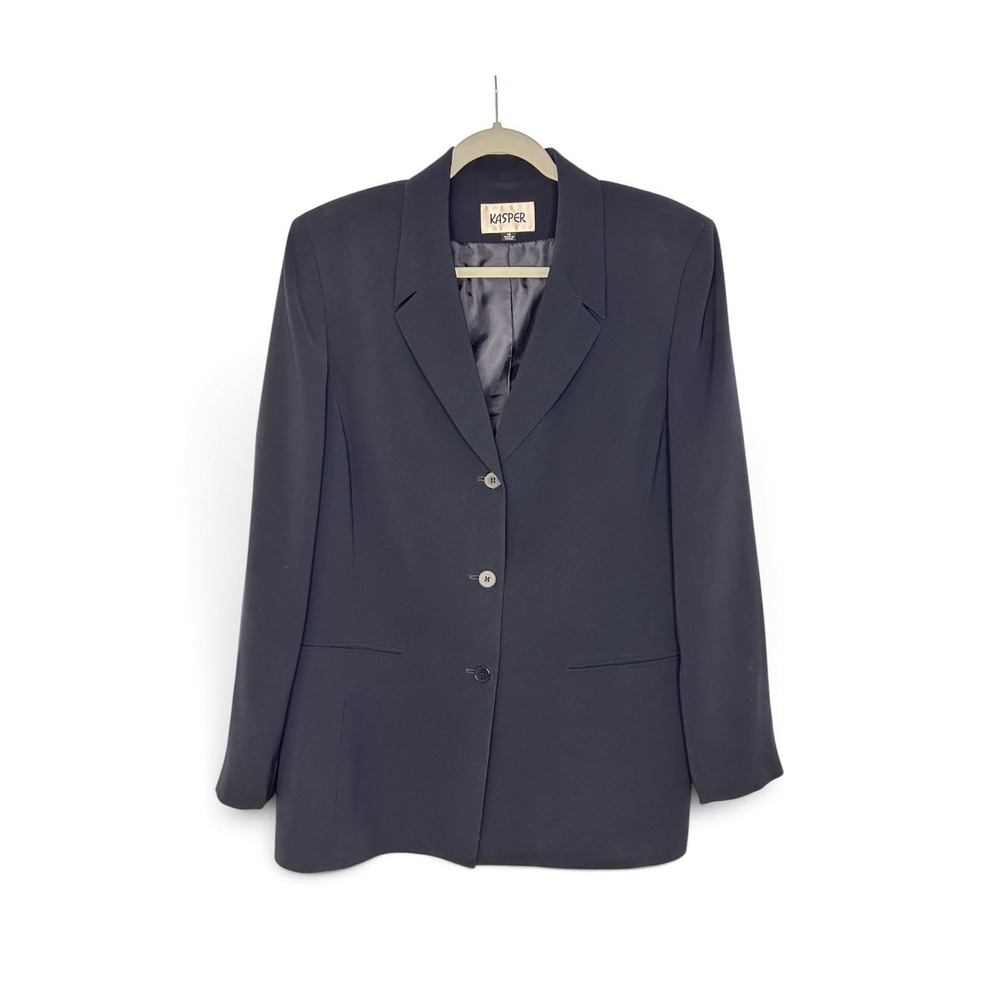 Kasper Women's Size 14 Black Longline 3-Button Blazer Jacket Career